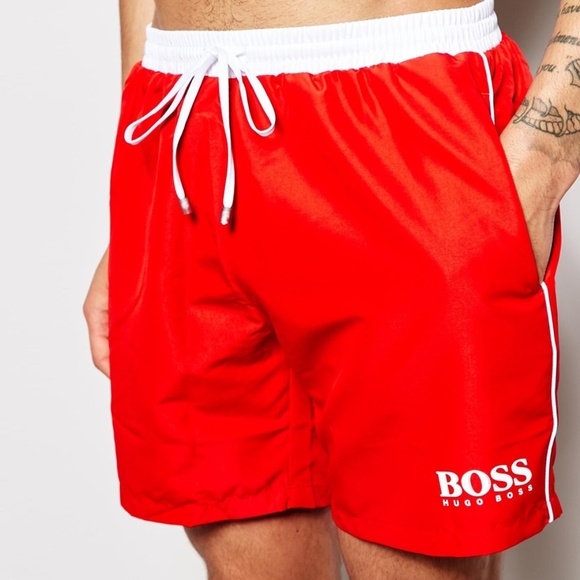 hugo boss red swim shorts